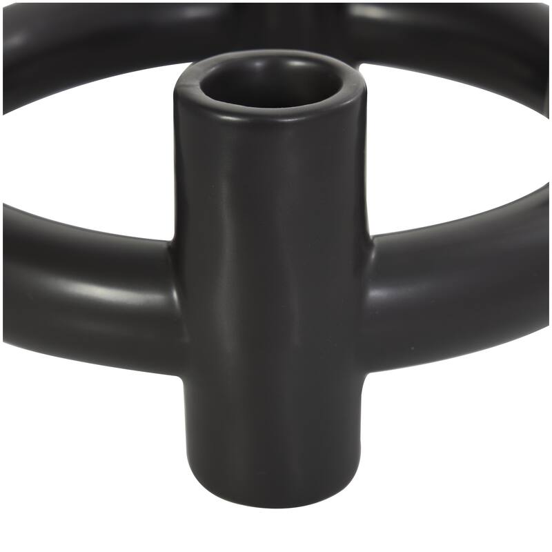 Ceramic Geometric Circle Decorative Candle Holder - Set of 2 Black - CosmoLiving by Cosmopolitan