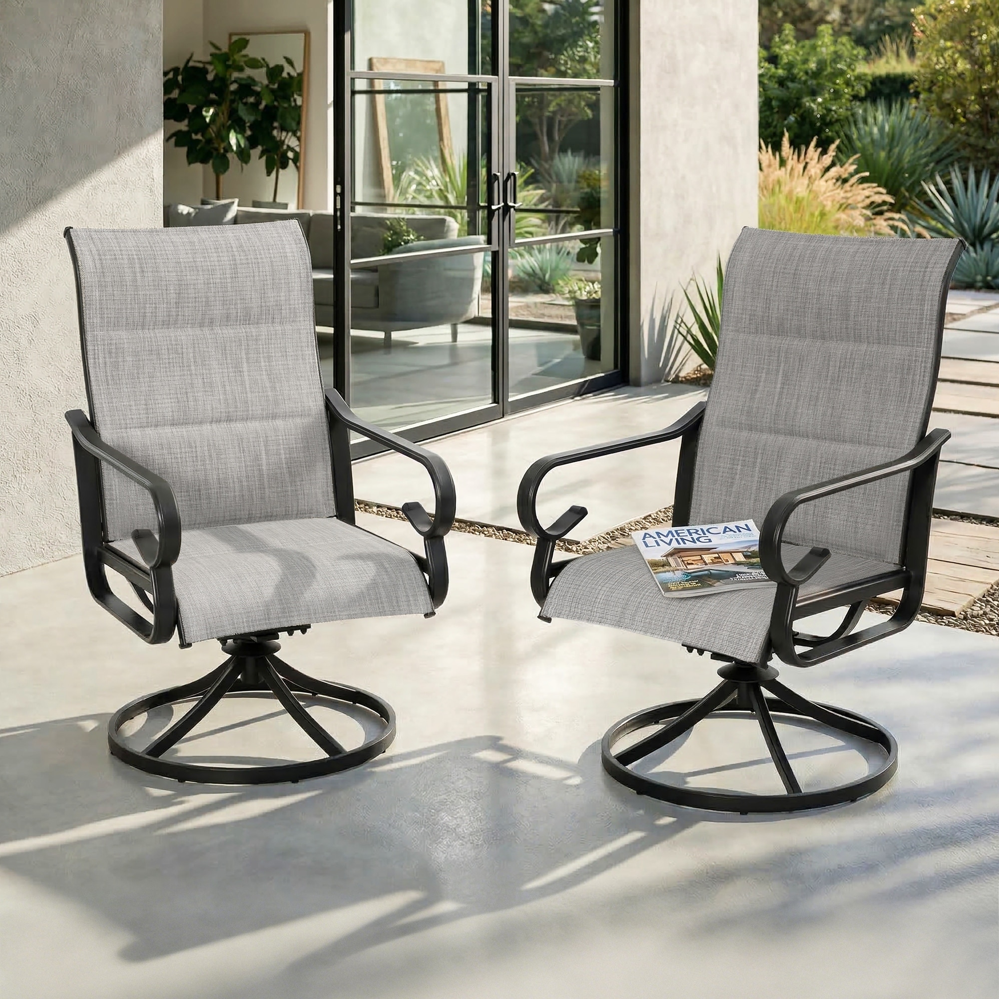 Nuu Garden Padded Textilene 2PCS Patio Dining Chairs with Swivel Base, High Backrest and Wide Seat