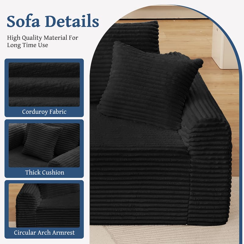 Modular Cloud Sectional Couch with Chaise, Corduroy Upholstered Boneless Sofa, Full-Compression Sofa with 2 Throw Pillows