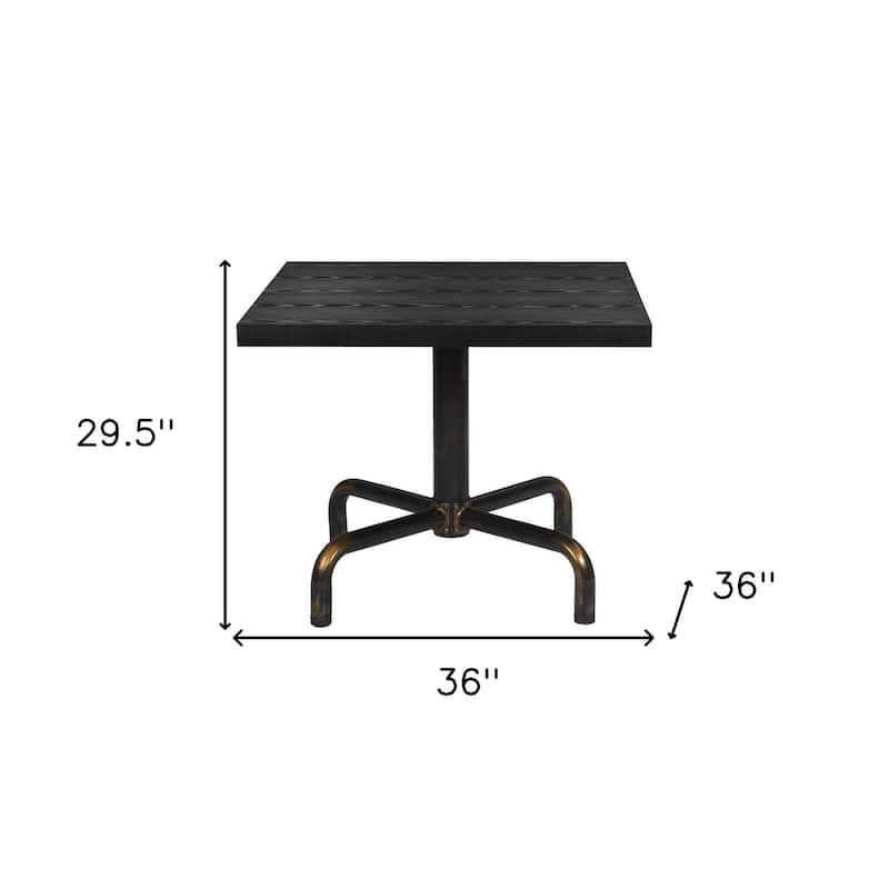 HomeRoots 36" Black and Gold Wood and Steel Pedestal Base Square Dining Table - 36.00 in. x 29.50 in. x 36.00 in.