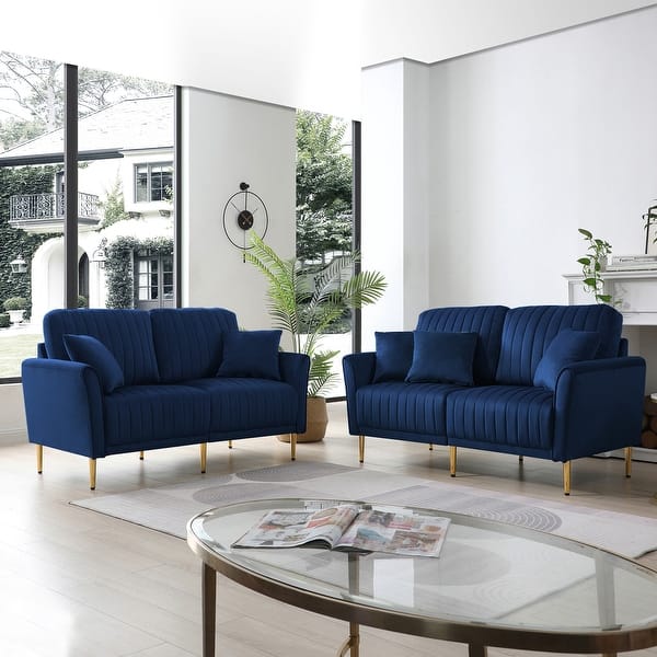 2-Pieces Velvet Upholstered Loveseat Sofa Couch Living Room Sofa Set - Bed Bath & Beyond