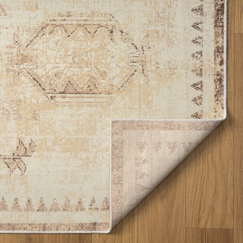Sevita Alis Washable Non-Slip Farmhouse Beige Indoor Area Rug