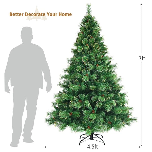 7FT Pre Lit Christmas Tree Artificial Hinged Pine Tree with LED Lights ...