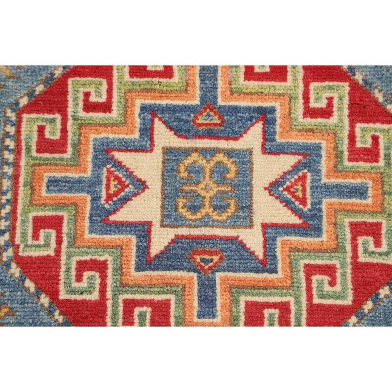 Light Blue Kazak Accent Rug Handmade Wool Carpet - 2'7" x 4'3"