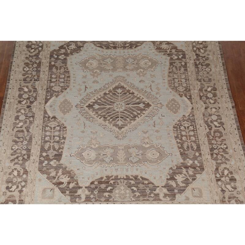 Vegetable Dye Oushak Turkish Area Rug Blue Hand-Knotted Wool Carpet - 8'2"x 9'10"