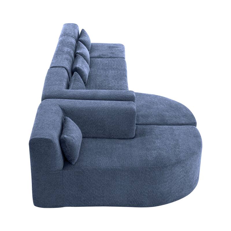 143.7" Polyester Upholstered Sectional Sofa, Two Chaise Lounges with Five Back Pillows
