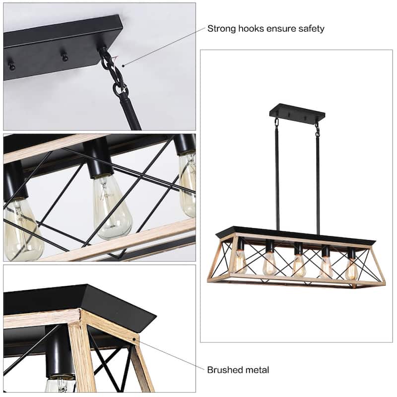 31.5in Dimmable 5-Light Farmhouse Chandeliers For Dining Room No Bulb