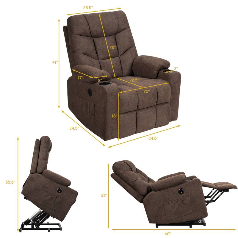 Gymax Power Lift Massage Recliner Fabric Sofa Chair w/ Remote Control - See Details