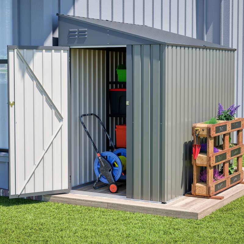 4x7 Foot Lean-To Shed, Heavy-Duty Steel Outdoor Storage for Garden Tools & Bicycles