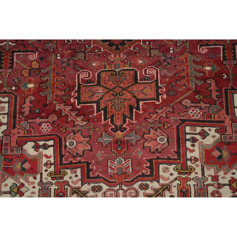 Hand Knotted Oriental 100% Wool Carpet Traditional Medallion Red Heriz Area Rug - 11' 9'' X 8' 7''