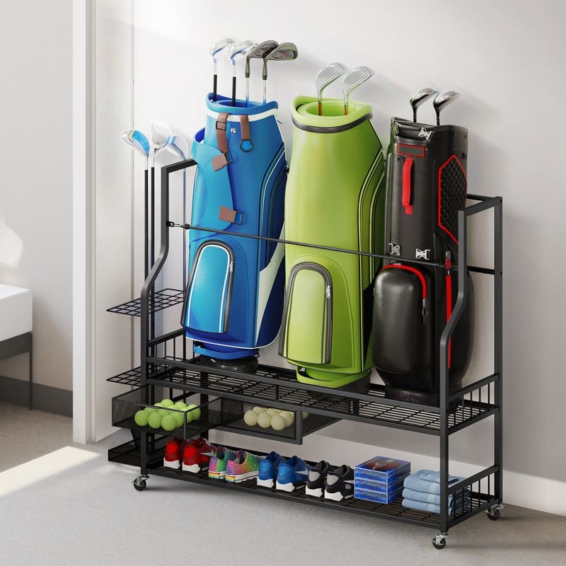 Moasis Portable Sports Rack Garage Organizer Sports Golf Storage Rack with Wheels - Black - Rack