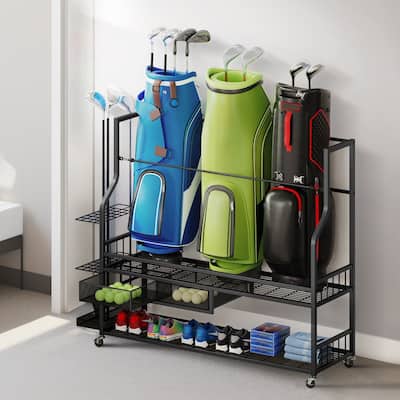 Moasis Portable Sports Rack Garage Organizer Sports Golf Storage Rack with Wheels
