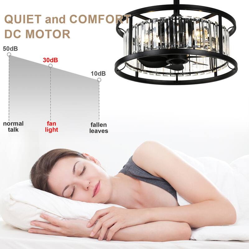 Bella Depot 20" Modern Glass Caged Ceiling Fan with Light and Remote 6-Speed Reversible DC Motor