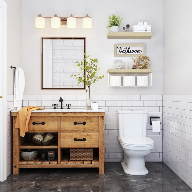 Toilet Bathroom Shelves - Paper Storage Wall Mount, Small Floating Shelves 2+1 Set