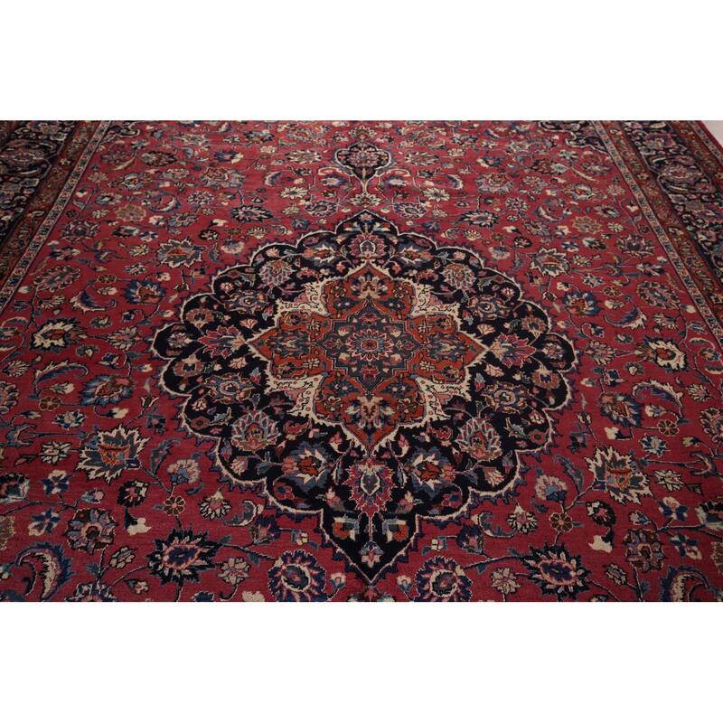 Traditional Mashad Persian Large Vintage Rug Handmade Wool Carpet - 10'0"x 16'6"