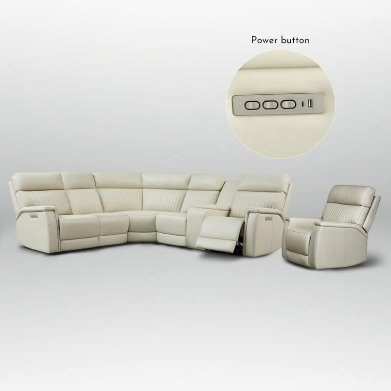 105" W Genuine Leather Power Sectional Sofa Set with Power Headrest & Lumbar, Single Console, USB&USB-C Ports