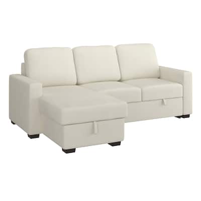 Modern Fabric 93.25" Sofa w/Bed & Storage - Beige