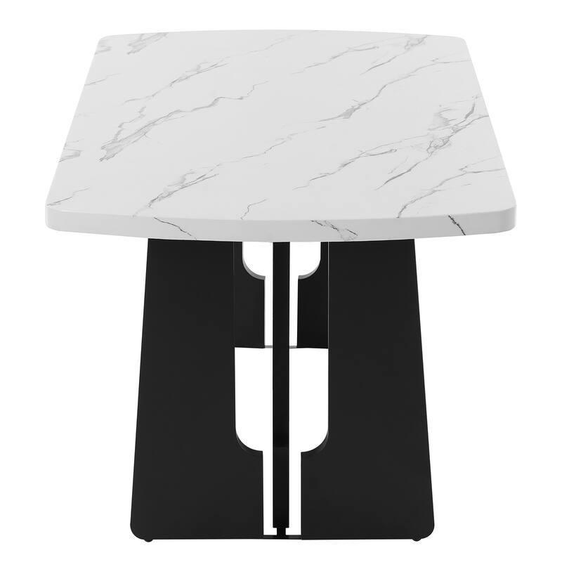 63" Modern Faux Marble Dining Table - Black/White Marble Top with Sturdy Geometric Legs, Stylish Kitchen & Dining Room Table