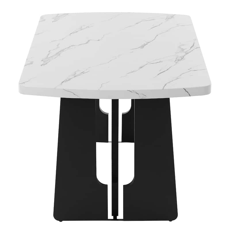 Modern Stylish Unique Color Blocking Design Faux Marble Dining Table with 3-Plate Support