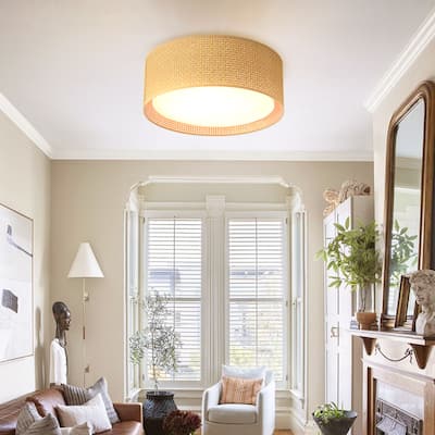WINGBO 20 in. 5-Light Grass Cloth Flush Mount Light - N/A