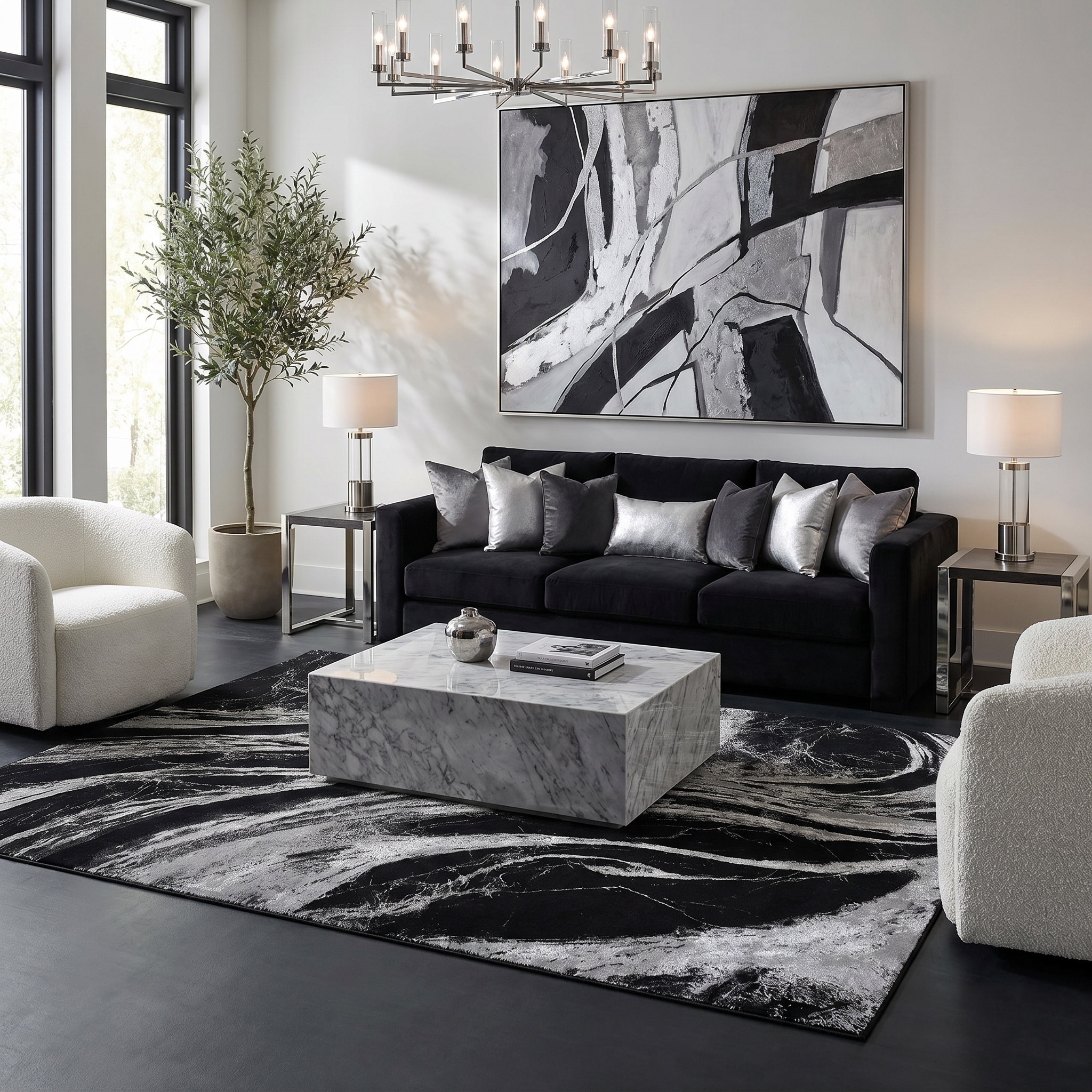 MDA Rugs Selena Collection Abstract Black Modern Area Rug
