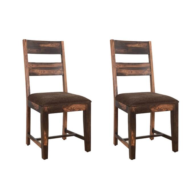 HomeRoots Set of Two Brown Upholstered Seat Ladder Back Dining Side Chairs - 18' X '39' X '18