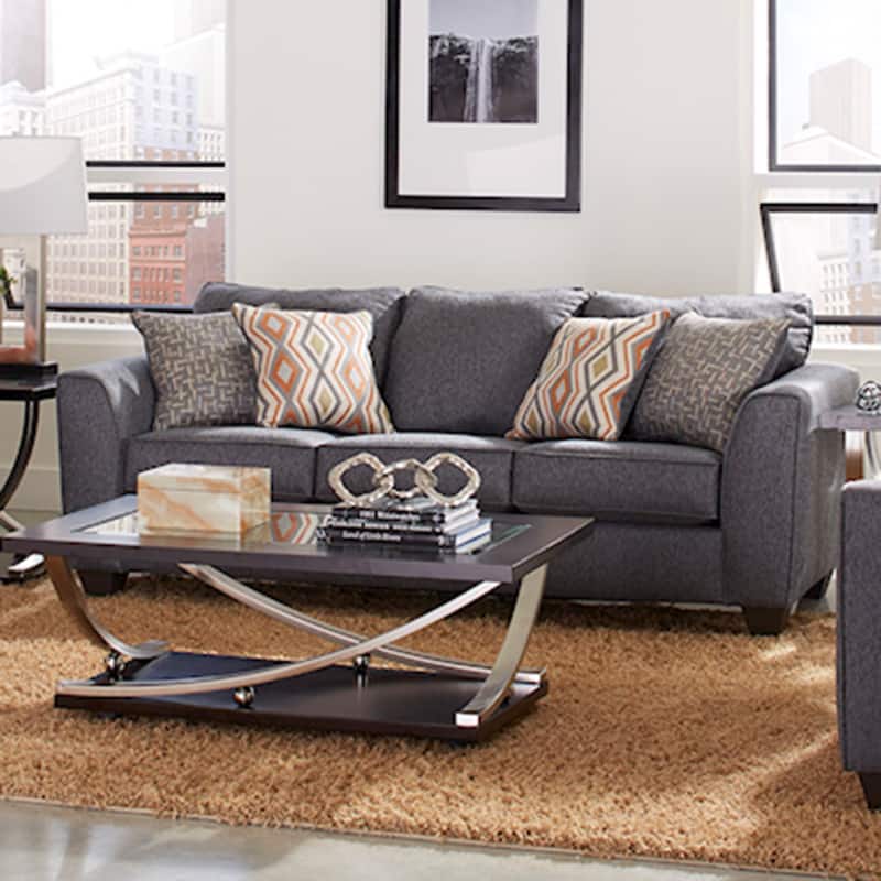 Roundhill Furniture Kanta Contemporary Fabric Pillow Back Sofa and Loveseat Set, Indigo