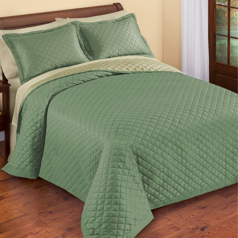 Classic Elegant Reversible 3-Piece Bedspread Set - Olive/Sage - Queen