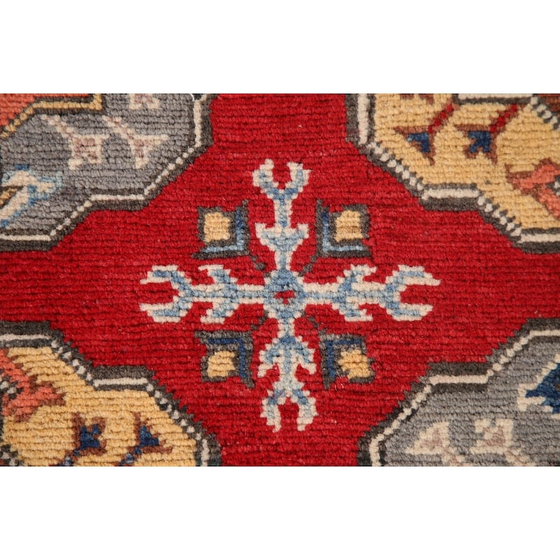 All-Over Geometric Kazak Living Room Area Rug Handmade Wool Carpet - 6'4" x 9'7"