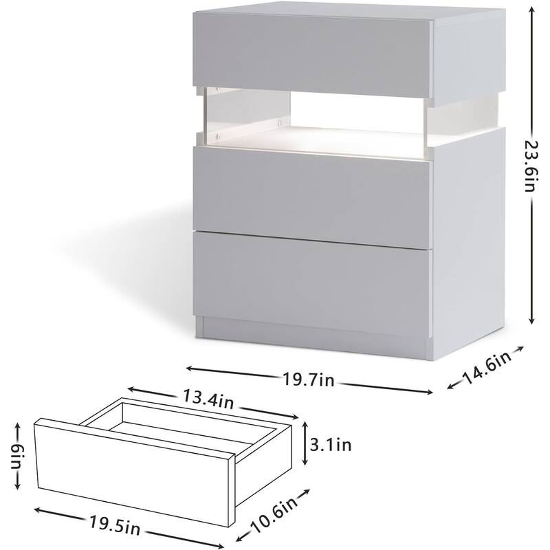 White LED Nightstands with Acrylic Board and RGB LED Light - Modern End Table for Bedroom