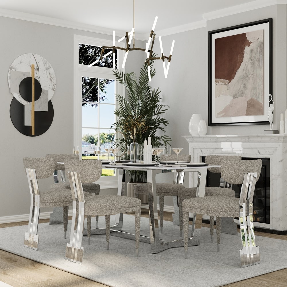 70 inch Dining Table Set with Boucle Dining Chairs