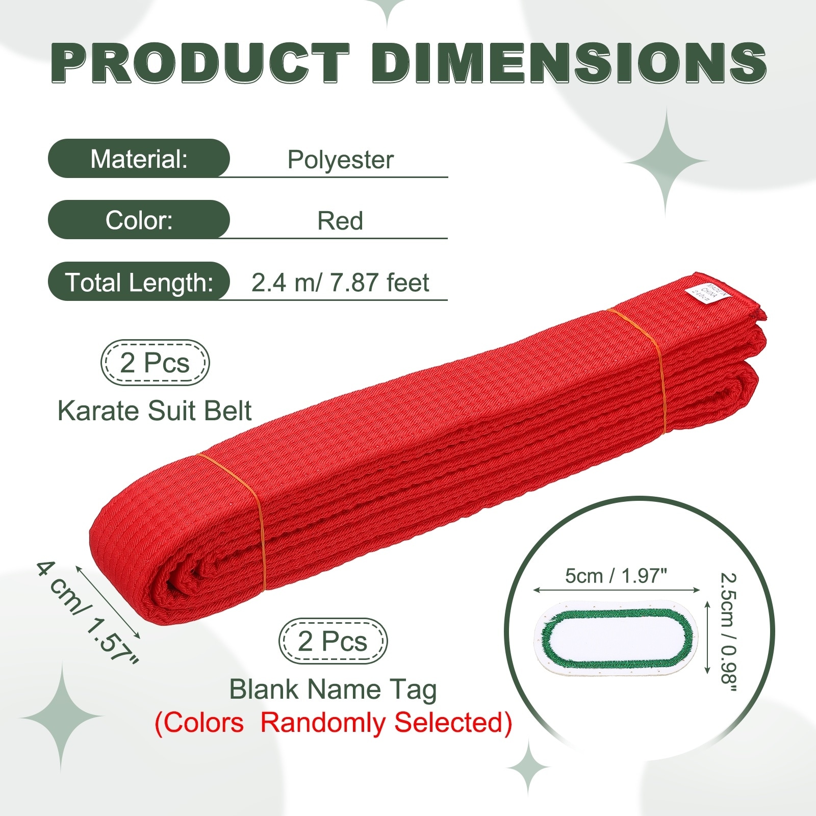 Karate Belt, Martial Arts Ranking Belts with Name Tag Solid Cotton Double-Layered Core Long Soft Uniform Training