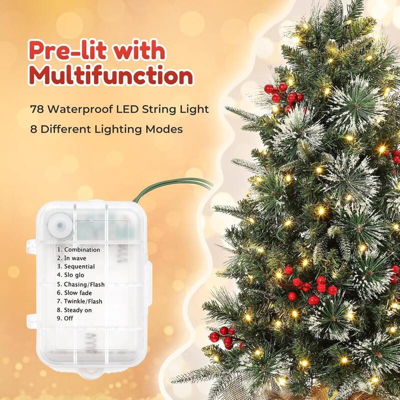 3FT Pre-Lit Artificial Christmas Xmas Tree with 78 LED Lights, Potted Base