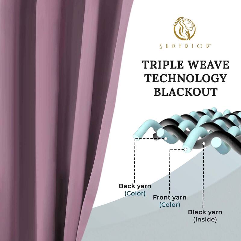 Superior Solid Machine Washable Room Darkening Grommet Blackout Curtains, Set of 2