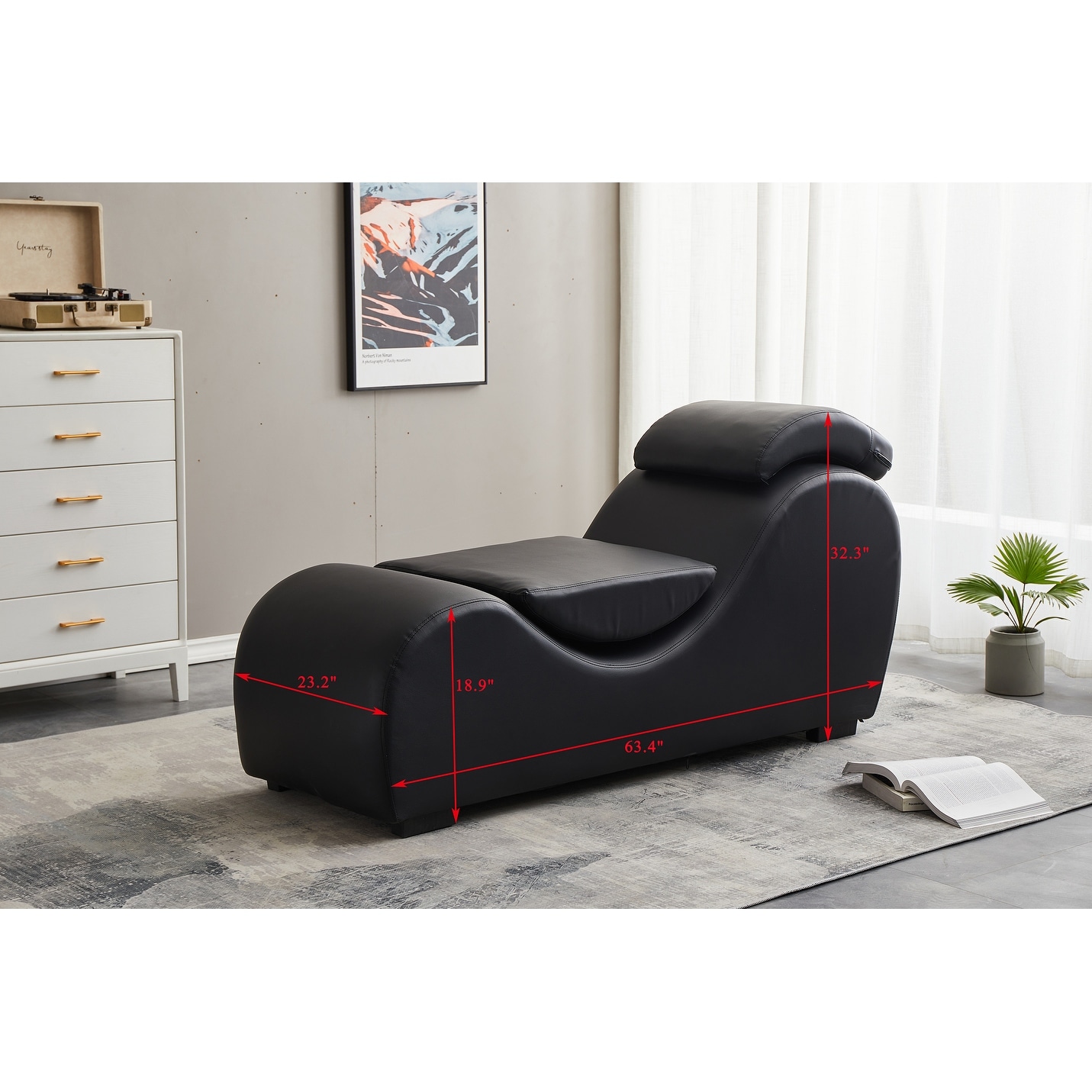 Kingway 63.4" Faux Leather Chaise Lounge for Yoga, Excerise, Streching, Massage and Fun