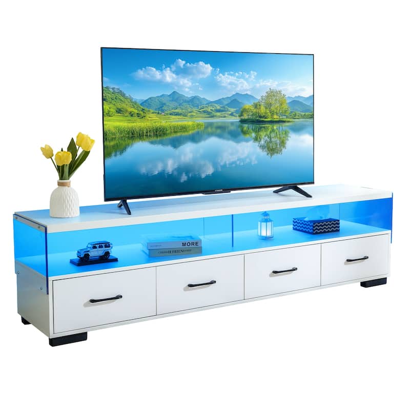 71"Modern Acrylic TV Stand with 4 Drawers and 2 Open Shelves - Sleek Media Console for Living Room