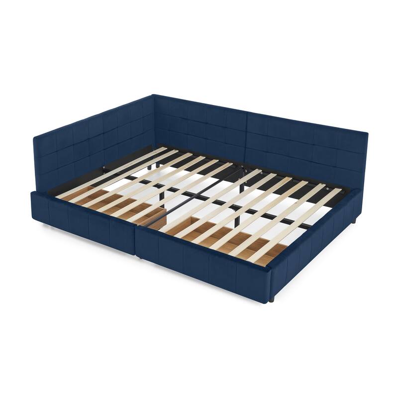 Roomfitters Full Upholstered Storage Sofa Bed Frame with Backrest and Armrests, Velvet Platform Bed