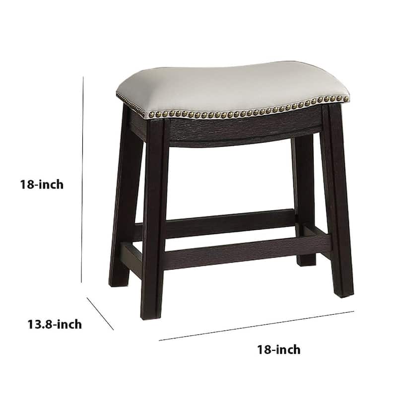 Curved Leatherette Stool with Nailhead Trim, Set of 2 - 18 H x 13.8 W x 18 L Inches