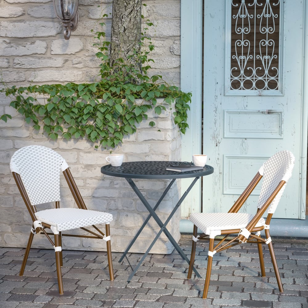 2 Pack All-Weather Commercial Paris Chairs with Bamboo Print Frame - 18.5"W x 22"D x 34.25"H