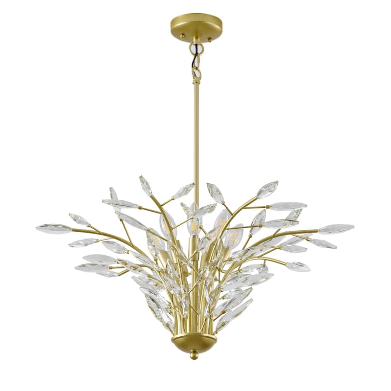 7-Light Gold Branch Chandelier With Clear Crystal Accents