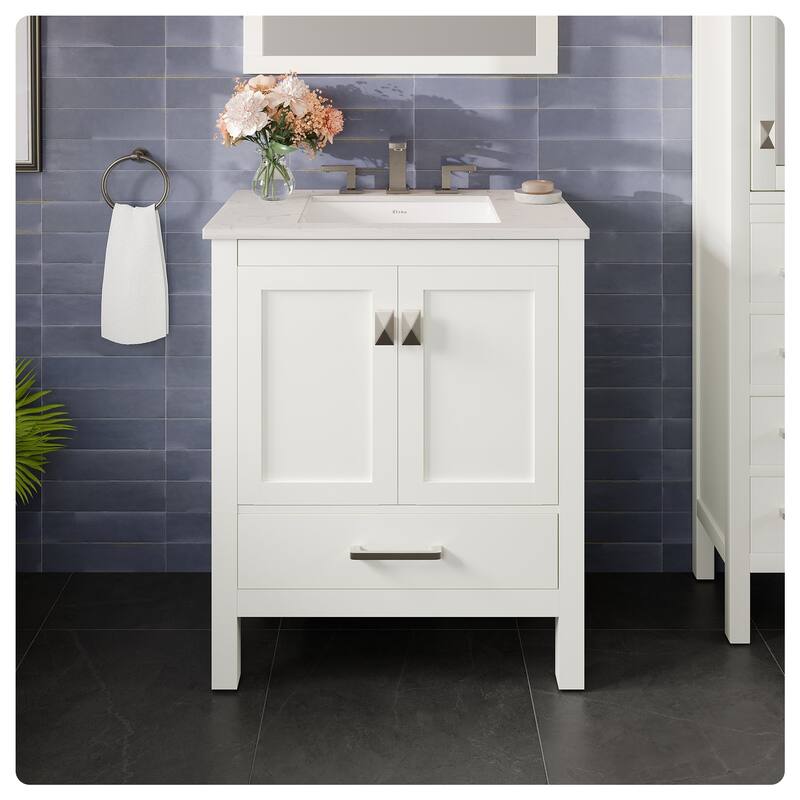 Aberdeen 30"W Bath Vanity with Carrara Quartz Top & Undermount Sink - White