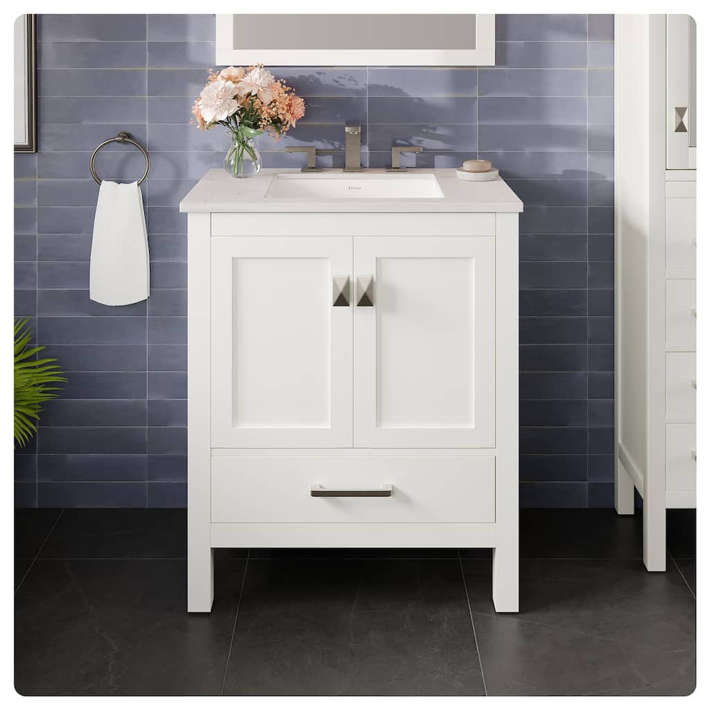 Aberdeen 30"W Bath Vanity with Carrara Quartz Top & Undermount Sink