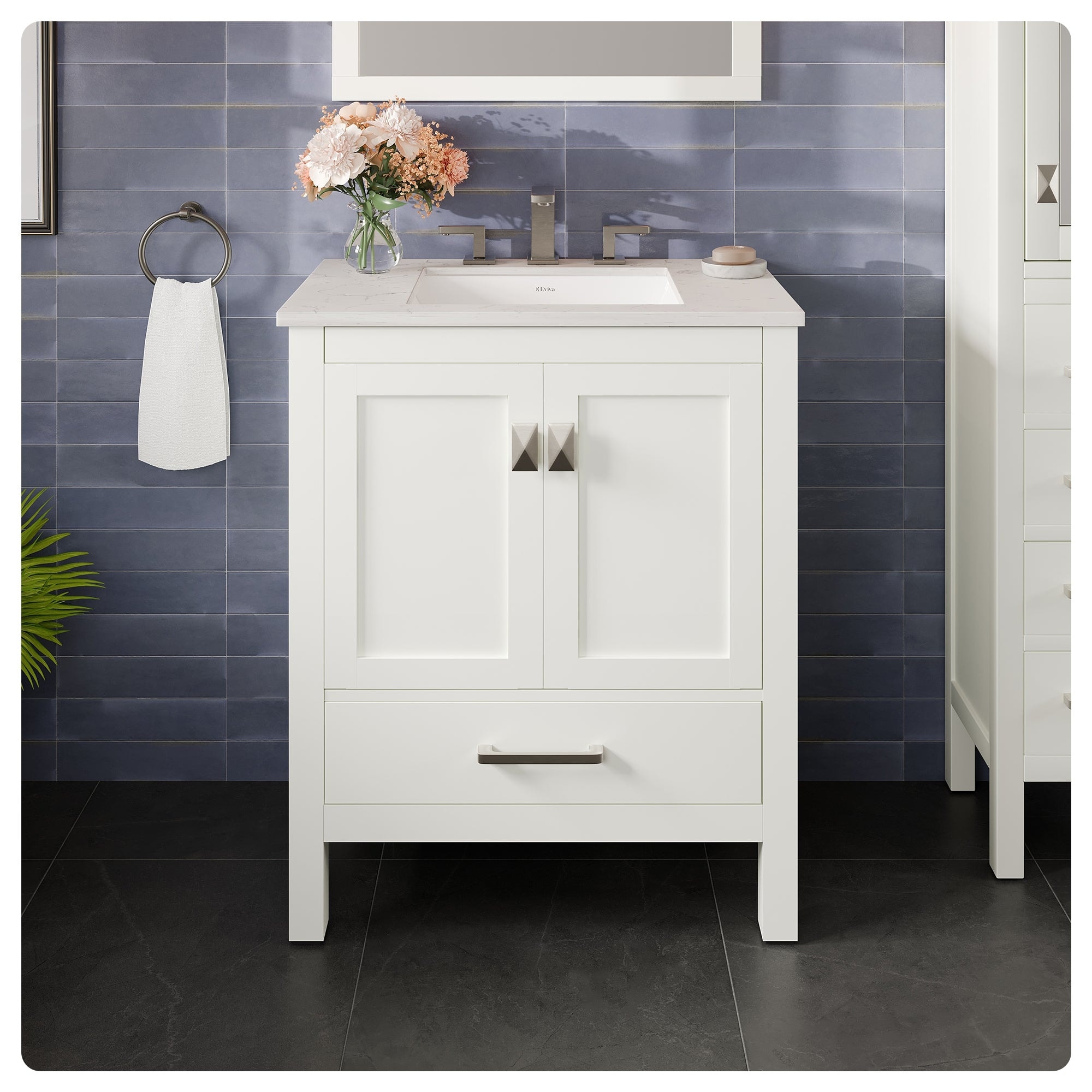 Aberdeen 30"W Bath Vanity with Carrara Quartz Top & Undermount Sink
