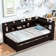 preview thumbnail 9 of 24, Twin Bed with L-Shaped Bookshelves and Storage Drawers - Pine Wood, Space-Saving Espresso