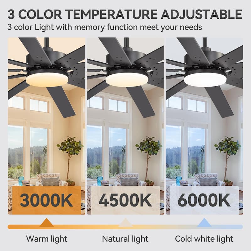 Large 84"/72" Reversible 10-Blade Integrated Ceiling Fan with LED Light Kit and Remote