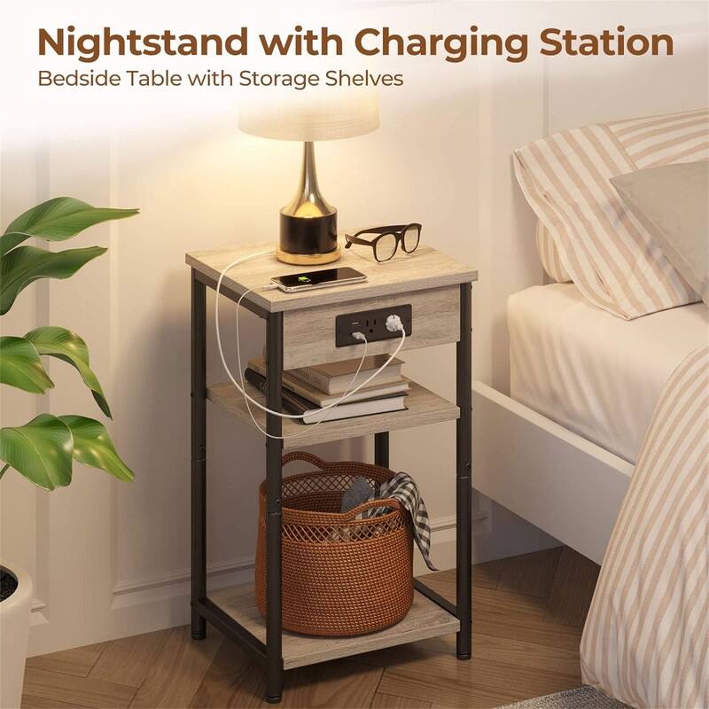 End Table with Charging Station - 11.8"D x 13.4"W x 22.8"H