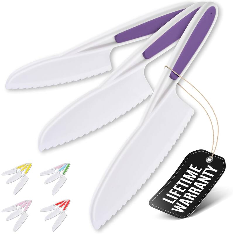 Kids Knife Set for Cooking and Cutting Fruits, Veggies and Cake - Purple