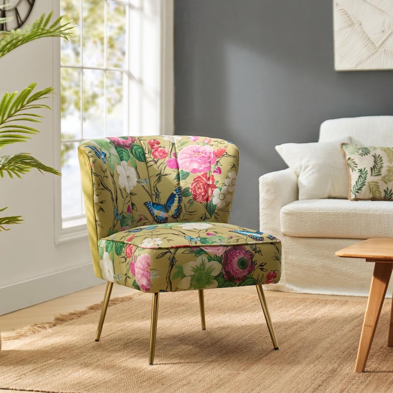 Amata Bold Patterned Tufted Side Chair with Goldtone Legs