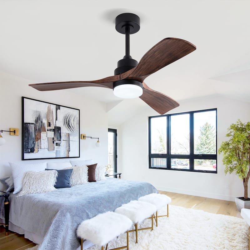 42 Inch Modern Black Ceiling Fan With Light 3 ABS Blades Remote Control Reversible DC Motor With Dimmable LED