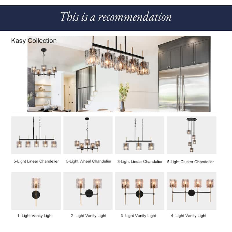 Kasy Modern 5-Light Wheel Chandelier Textured Glass Lights for Dining Room - D 26" x H 86" Max